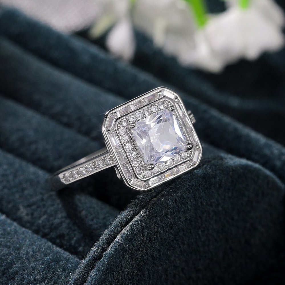 😍Luxury Engagement Clear Gem CZ Large Square Noble Thin Wedding Ring, K864 - Picture 4 of 9